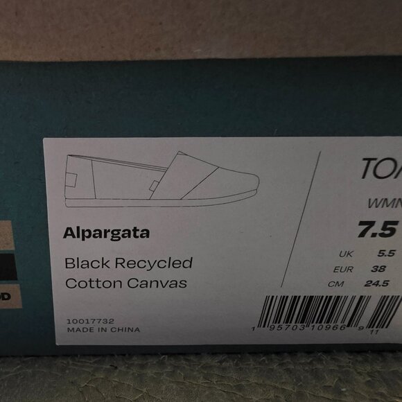 TOMS Women’s Classic Alpargata Black Canvas Slip-On Shoes – Size 7.5 - Picture 3 of 3